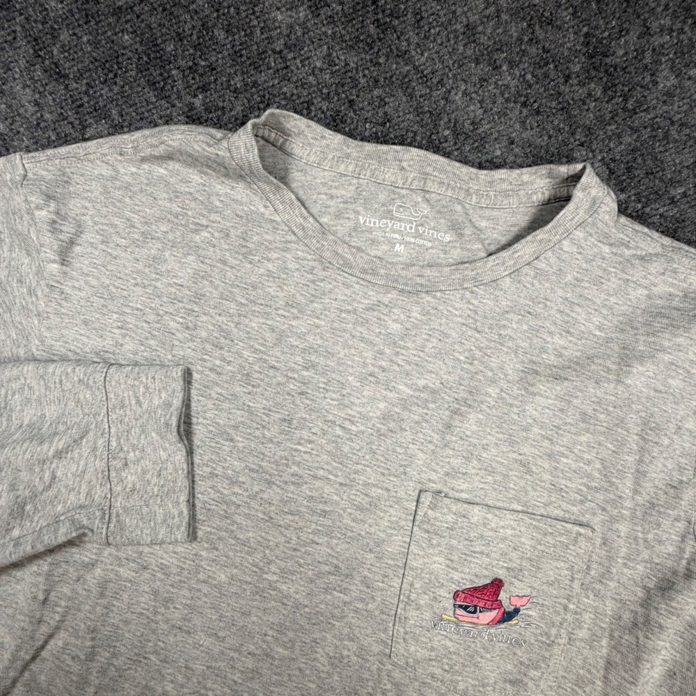 Vineyard Vines Mens Medium Gray Long Sleeve Skiing Whale Pocket T-Shirt 0703